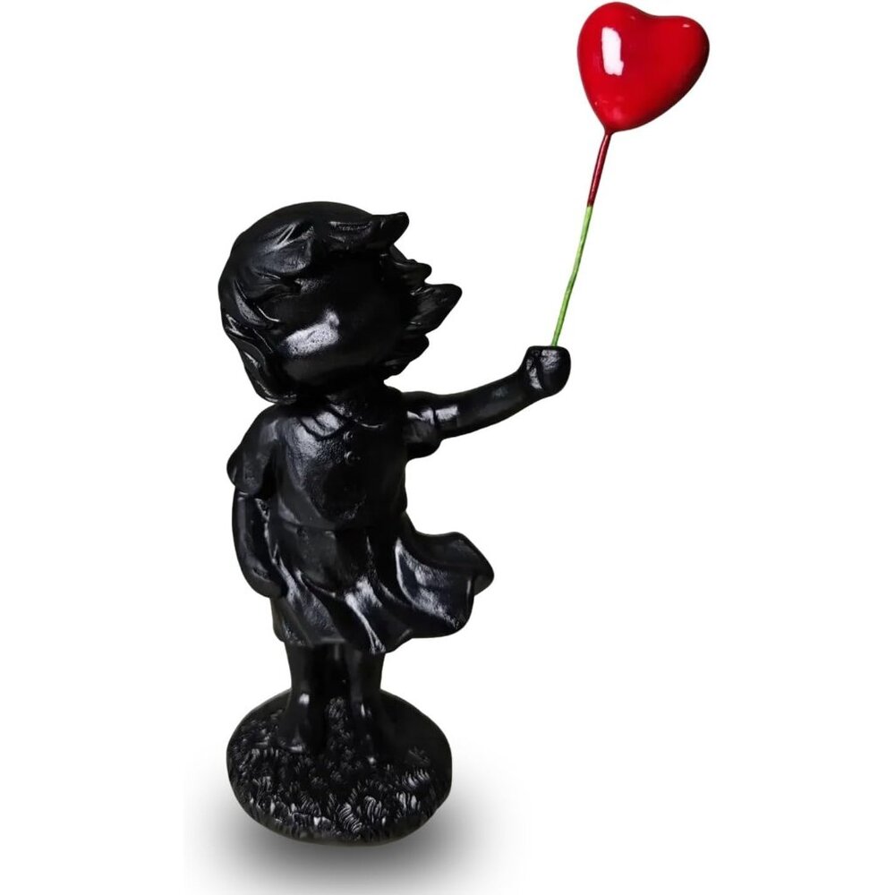 Matte Finish Antique Style Love Balloon Girl-black Decorative Statue for Home